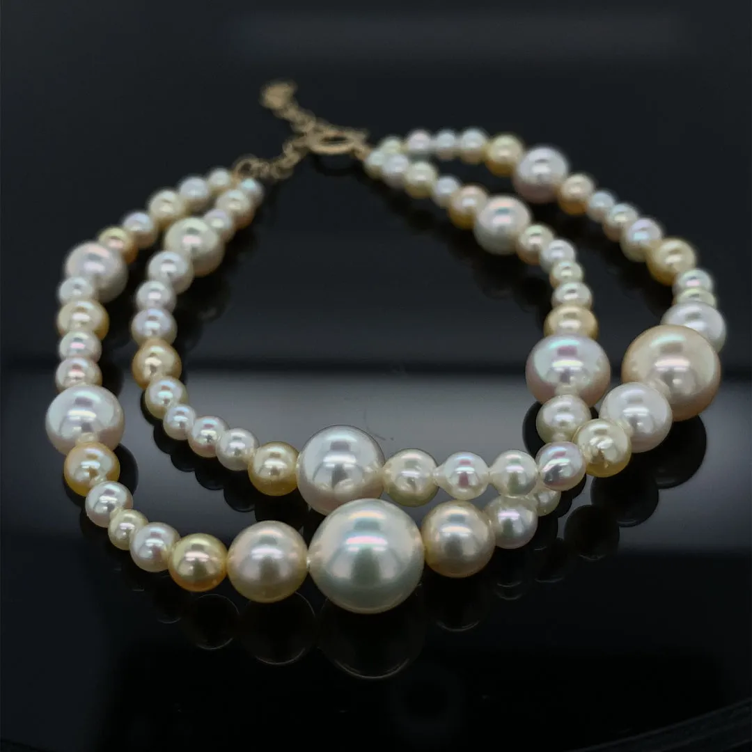 Peachy Golden Akoya Pearl Double Strand Bracelet