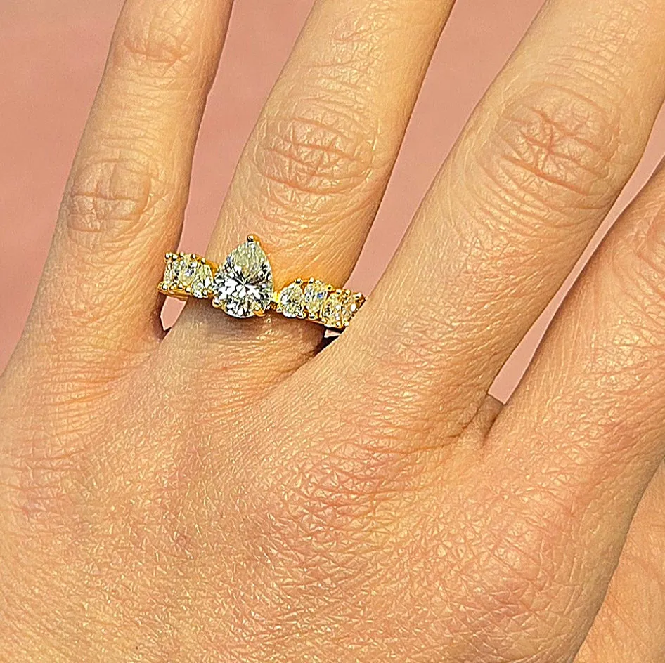 Pear-Shaped Cut Lab-Created Moissanite Sterling Silver Engagement Ring - M102779