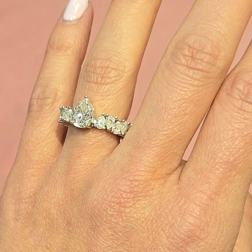 Pear-Shaped Cut Lab-Created Moissanite Sterling Silver Engagement Ring - M102779