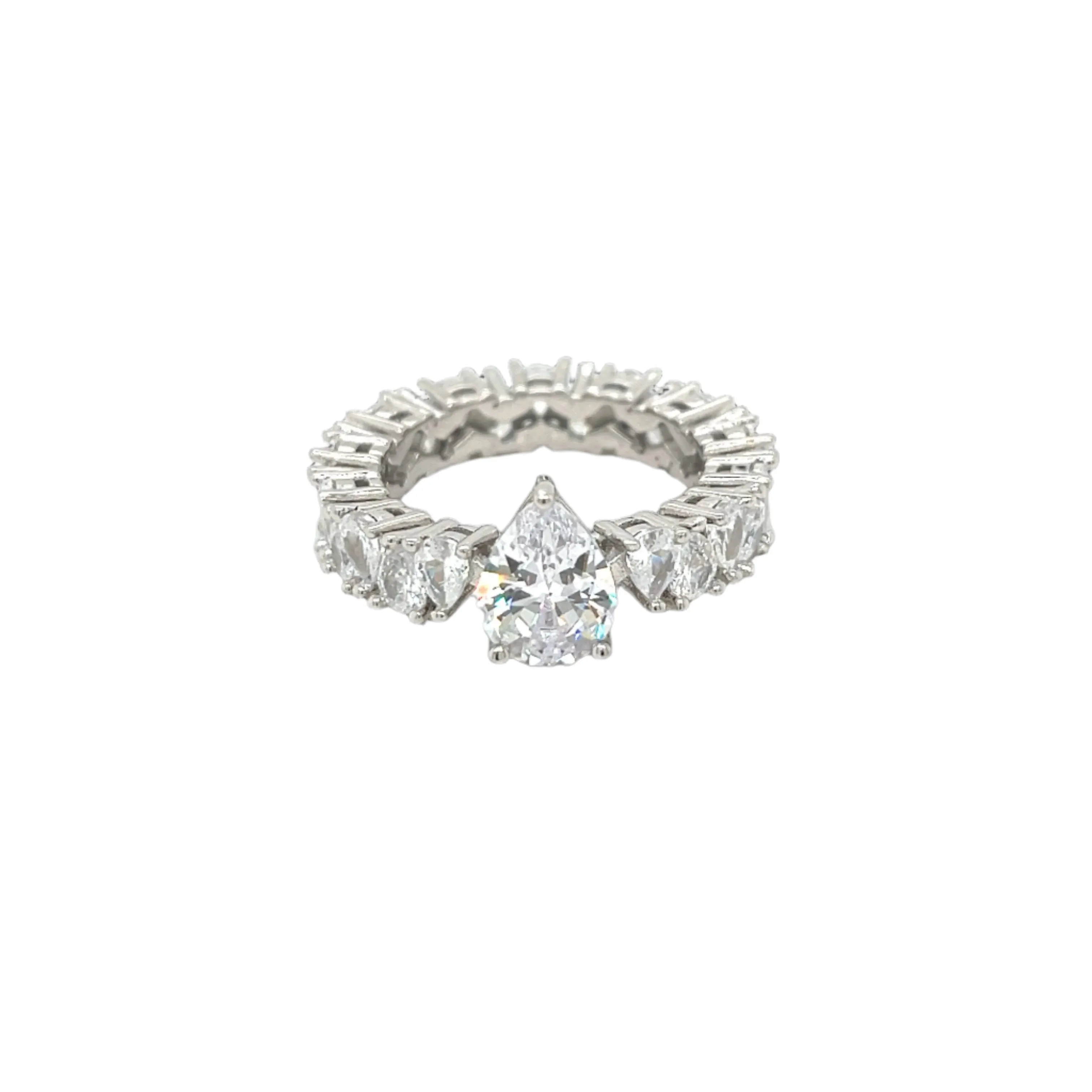 Pear-Shaped Cut Lab-Created Moissanite Sterling Silver Engagement Ring - M102779