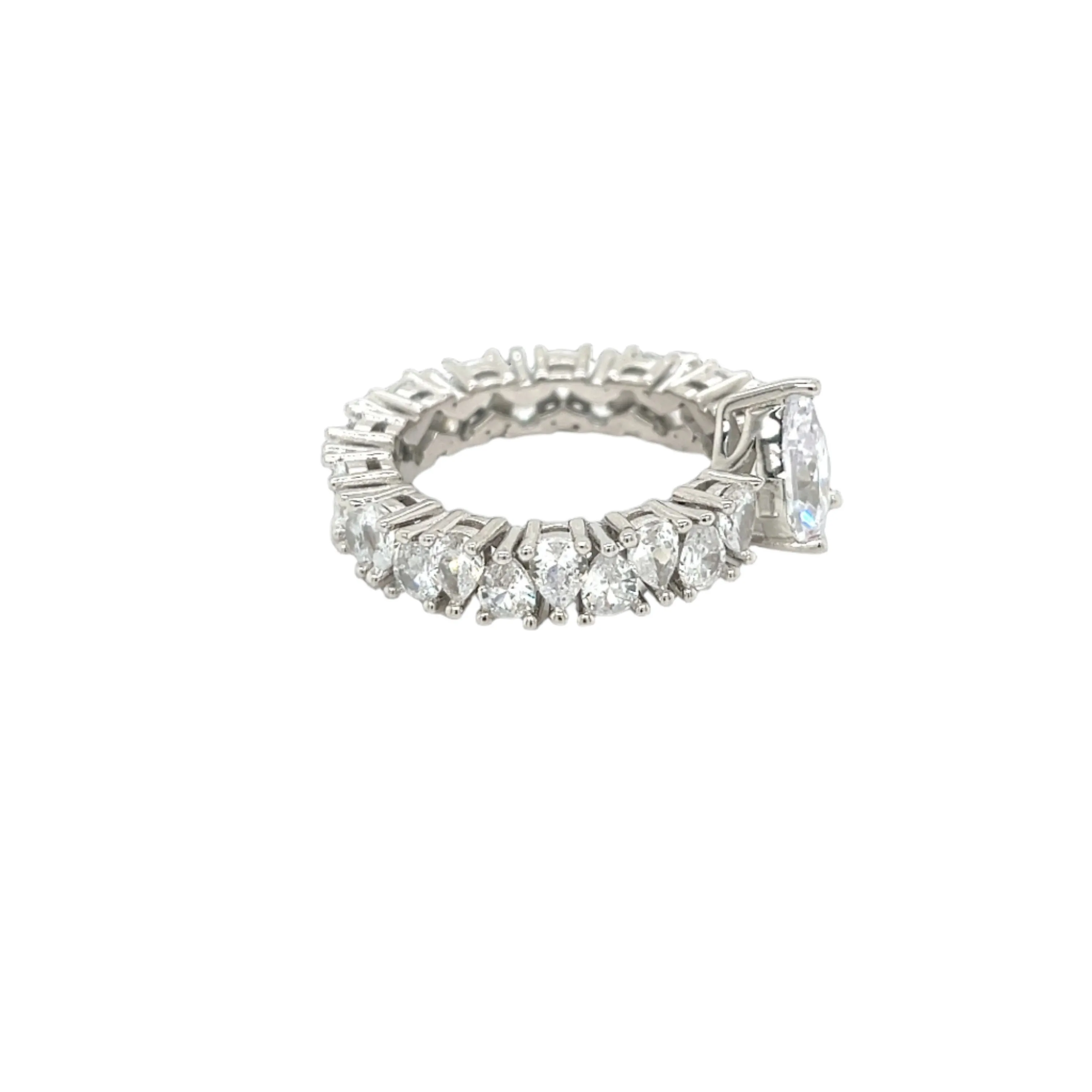 Pear-Shaped Cut Lab-Created Moissanite Sterling Silver Engagement Ring - M102779