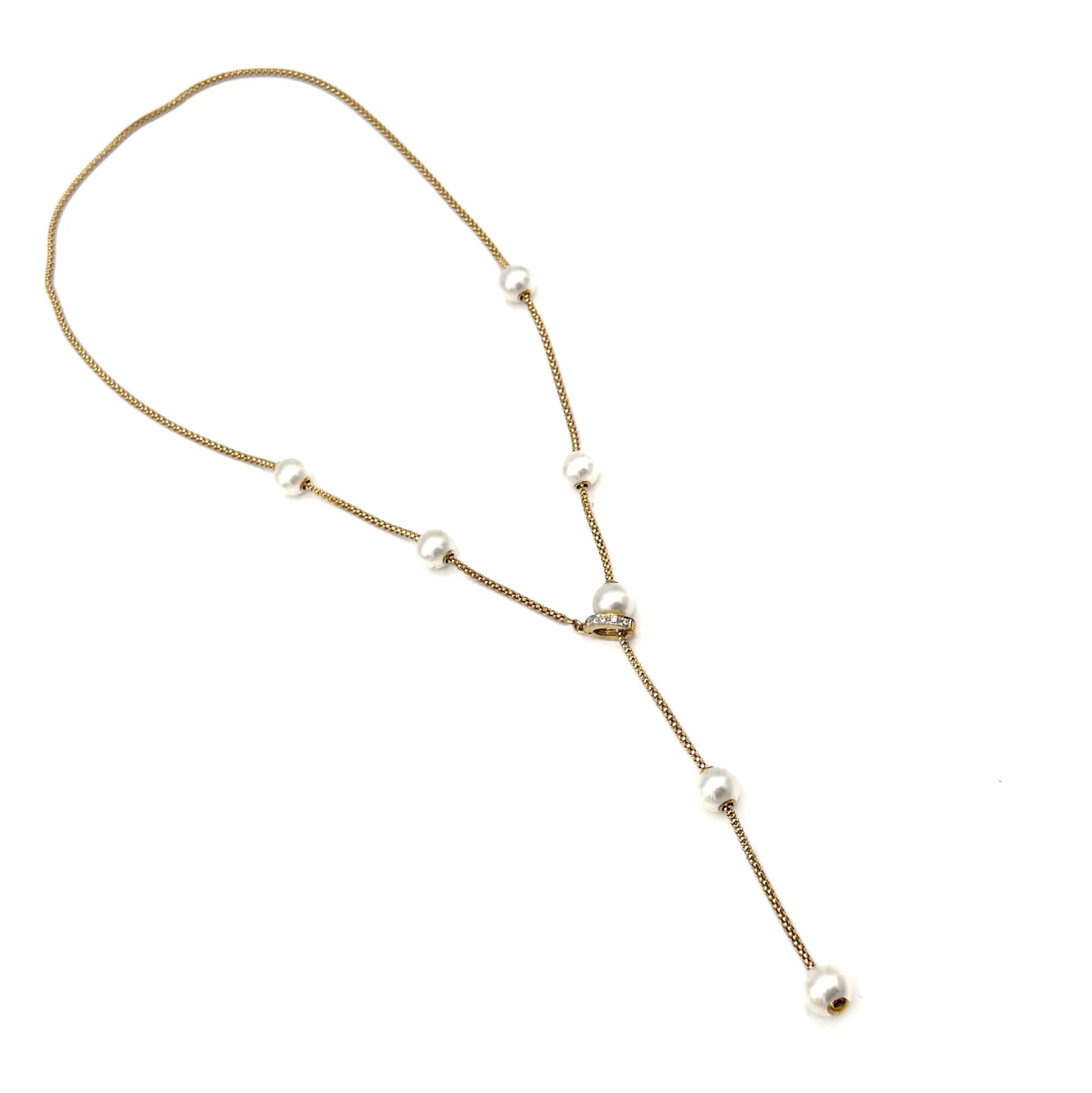 Pearl Lariat Necklace, 14k gold