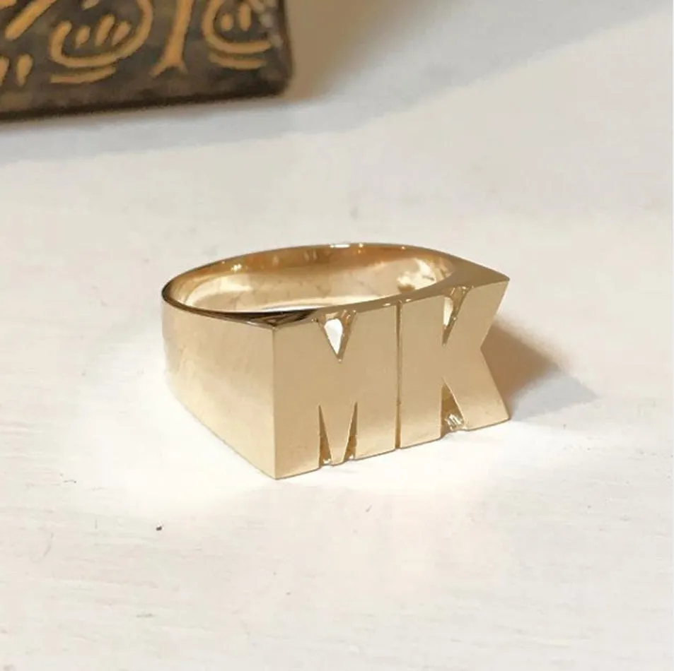 Personalized 14K Gold Two Initial Monogram Ring- 10mm