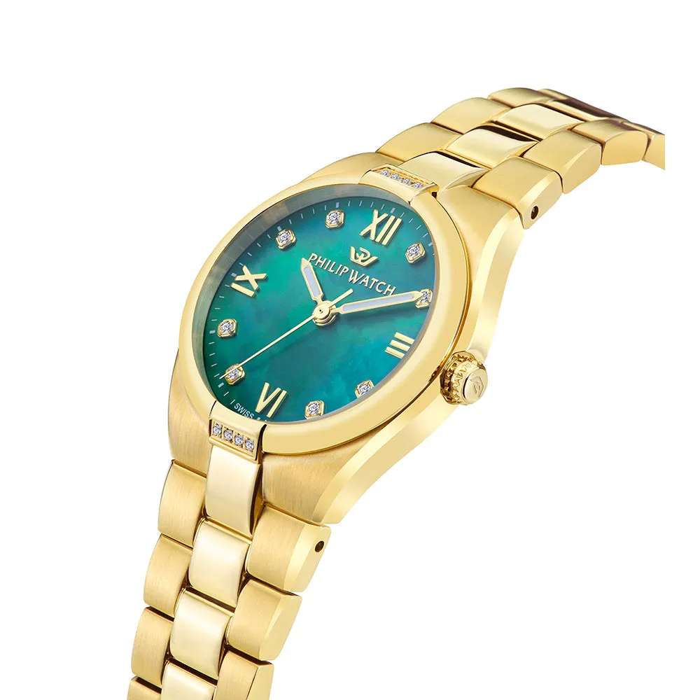 Philip Watch TIMELESS 3H 29MM W/DIAM EMERA DIAL BR YG