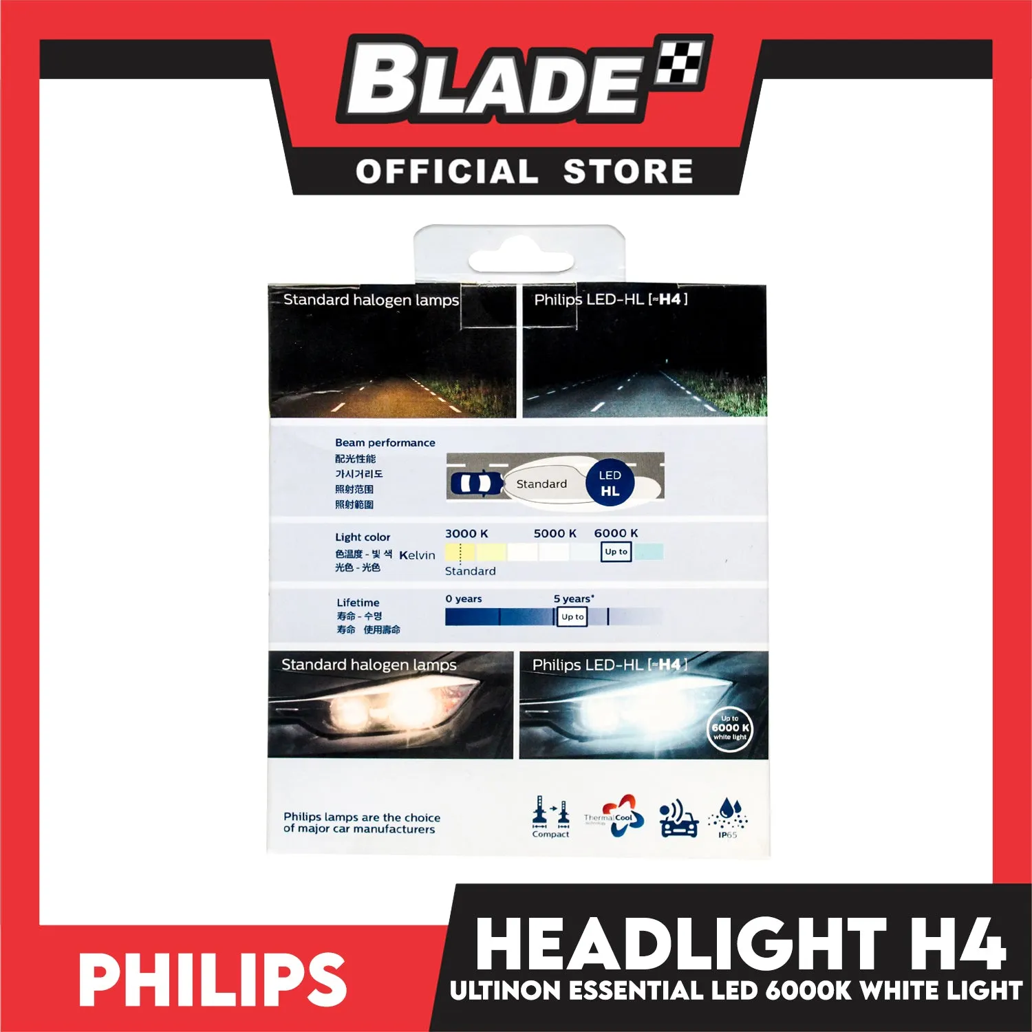 Philips LED H4 Ultinon Essential Led 6000K 12V 17W Powerful Brightness (11342UEX2)