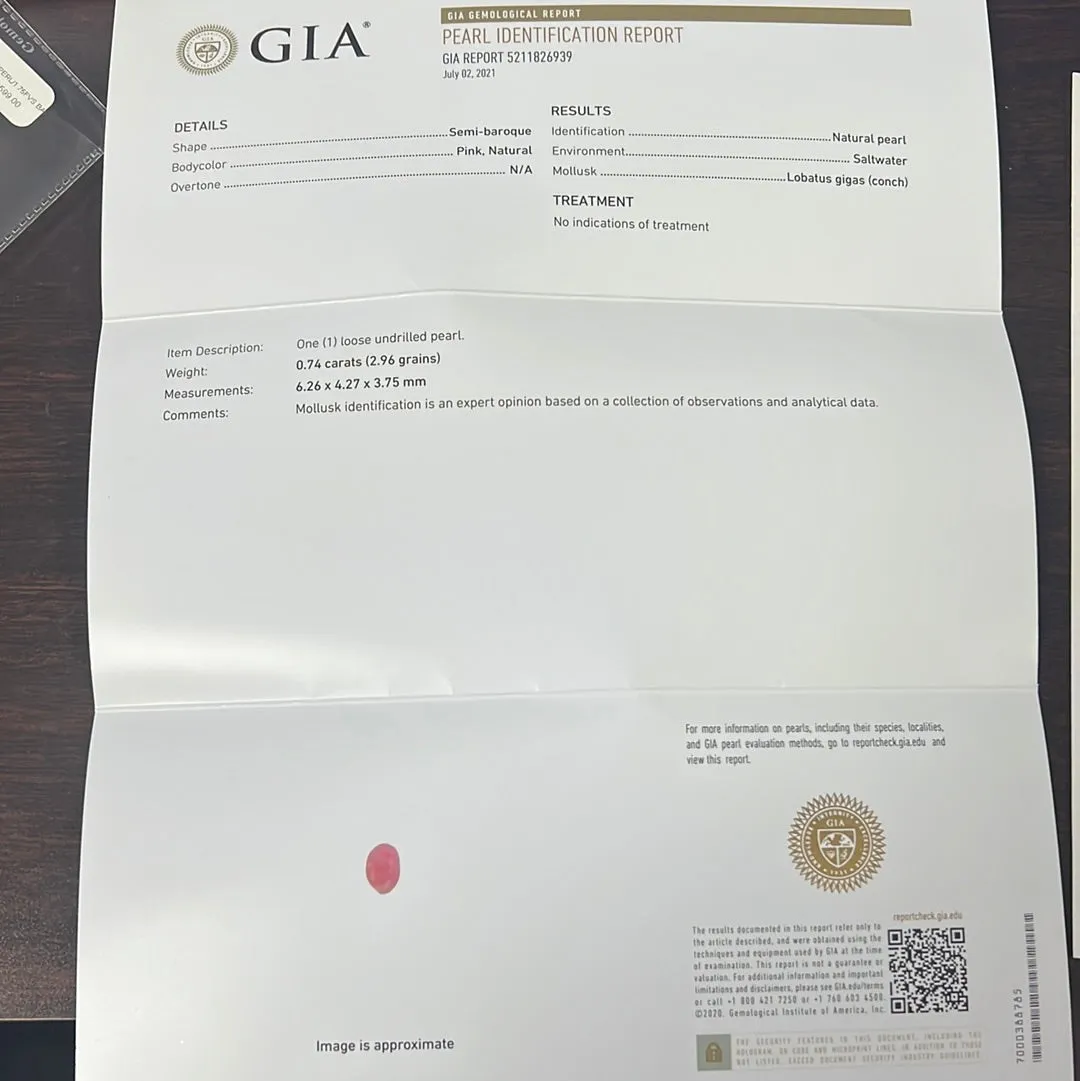 Platinum 1.75CT F VS2 Round Diamond and .74ct Conch Pearl Ring certified by GIA #5211826939