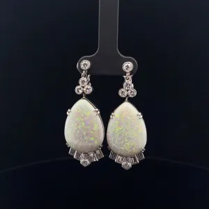 Platinum 20.00ct Pear Shape Opal and 2.00ct F VS2  Round and Baguette Shape Diamond Vintage Drop Earrings
