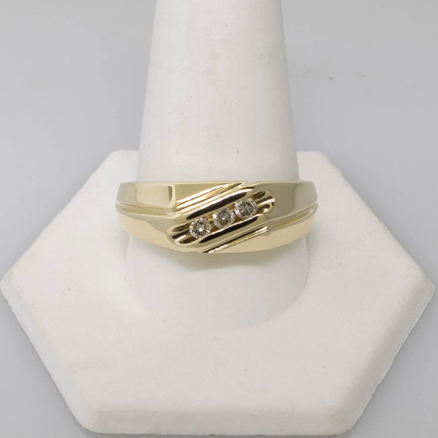 Pre-Owned 14K Yellow Gold Men's Diamond Ring – 3 Round Diamonds .50CTW Sz 10