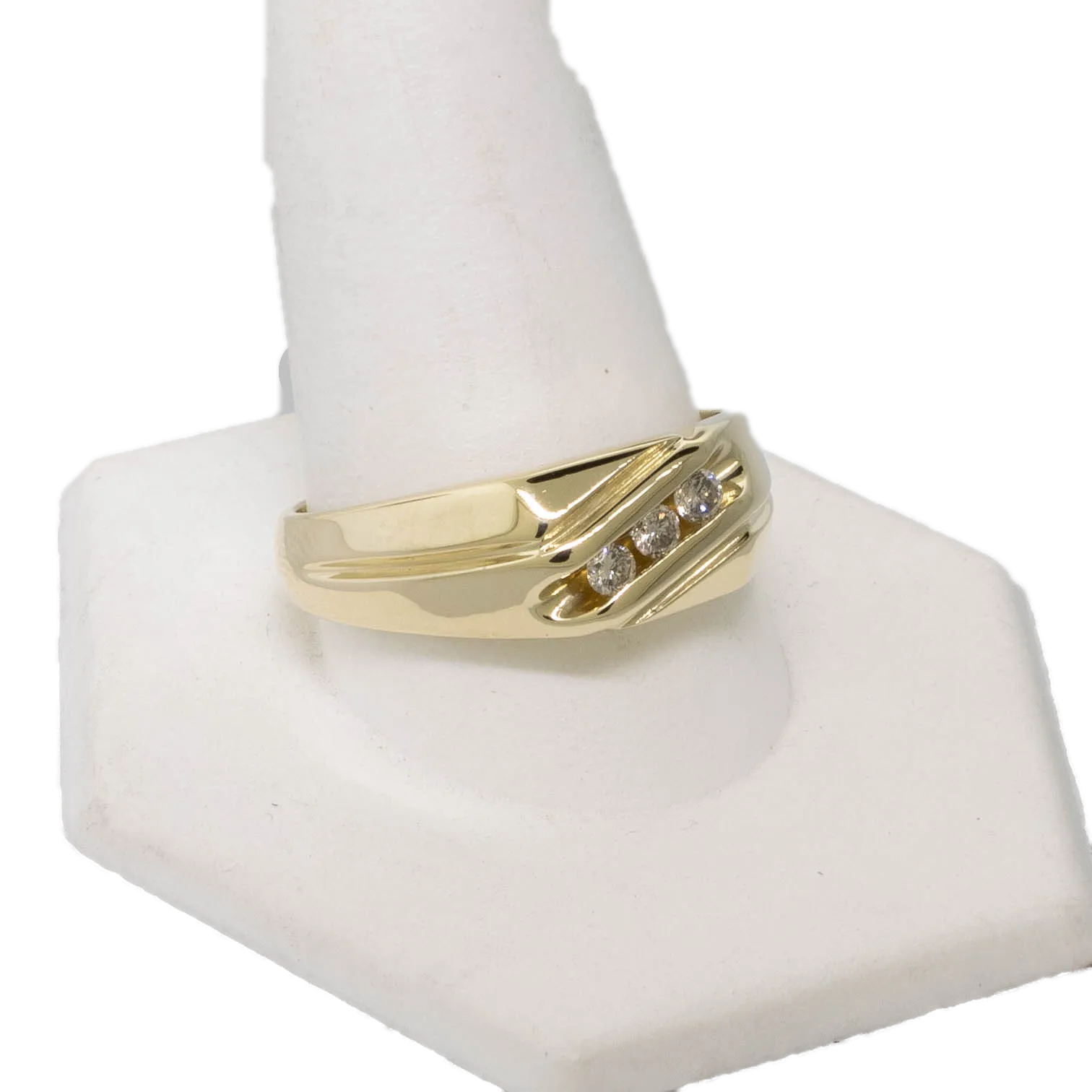 Pre-Owned 14K Yellow Gold Men's Diamond Ring – 3 Round Diamonds .50CTW Sz 10