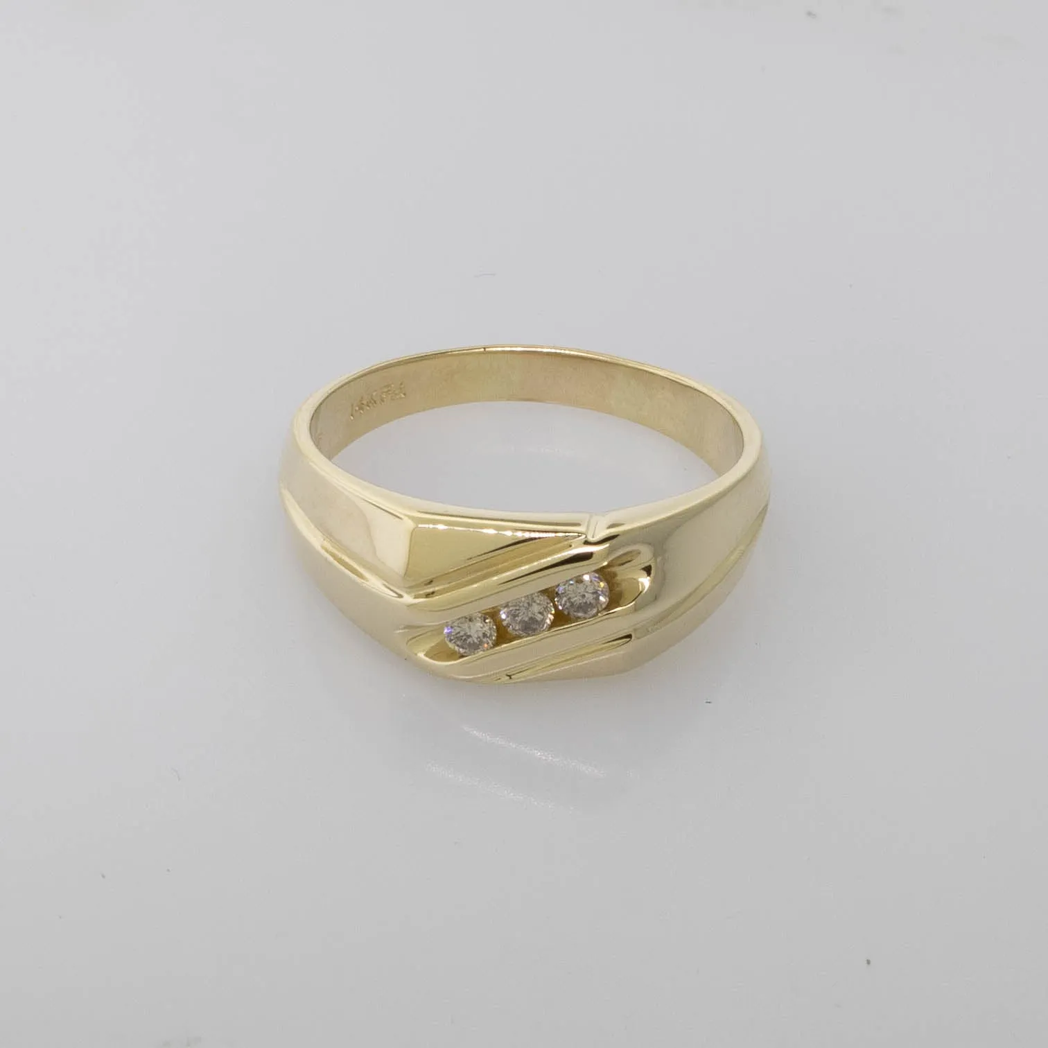 Pre-Owned 14K Yellow Gold Men's Diamond Ring – 3 Round Diamonds .50CTW Sz 10