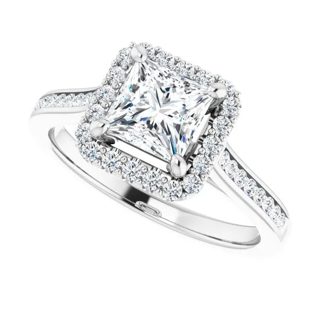 Princess Diamond Halo Engagement Ring