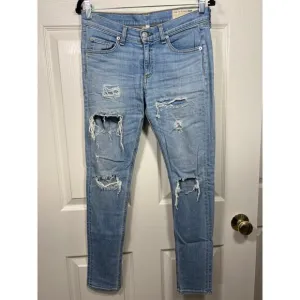 Rag and Bone Denim Heavily Distressed Skinny Leg Jean Light Blue Munoz Wash 28
