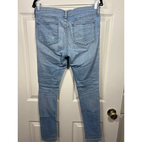 Rag and Bone Denim Heavily Distressed Skinny Leg Jean Light Blue Munoz Wash 28