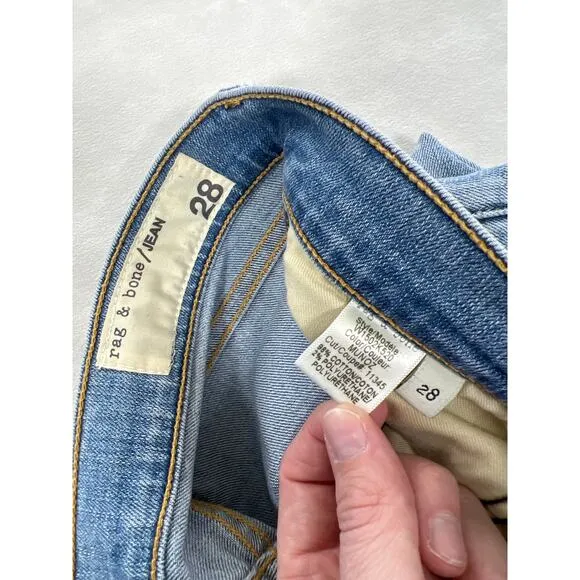 Rag and Bone Denim Heavily Distressed Skinny Leg Jean Light Blue Munoz Wash 28