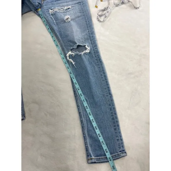Rag and Bone Denim Heavily Distressed Skinny Leg Jean Light Blue Munoz Wash 28