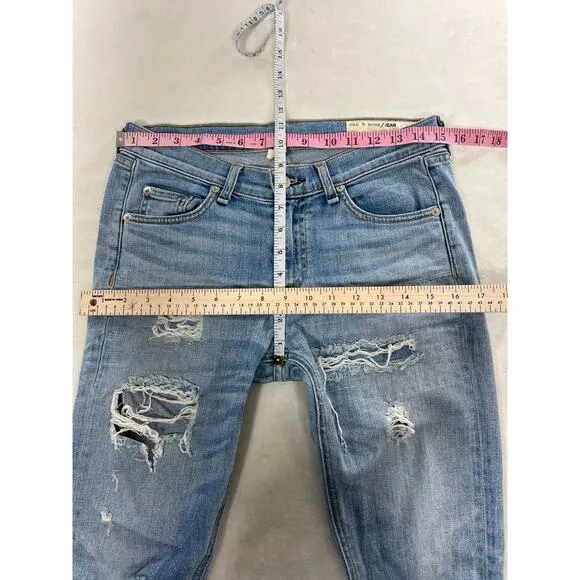 Rag and Bone Denim Heavily Distressed Skinny Leg Jean Light Blue Munoz Wash 28