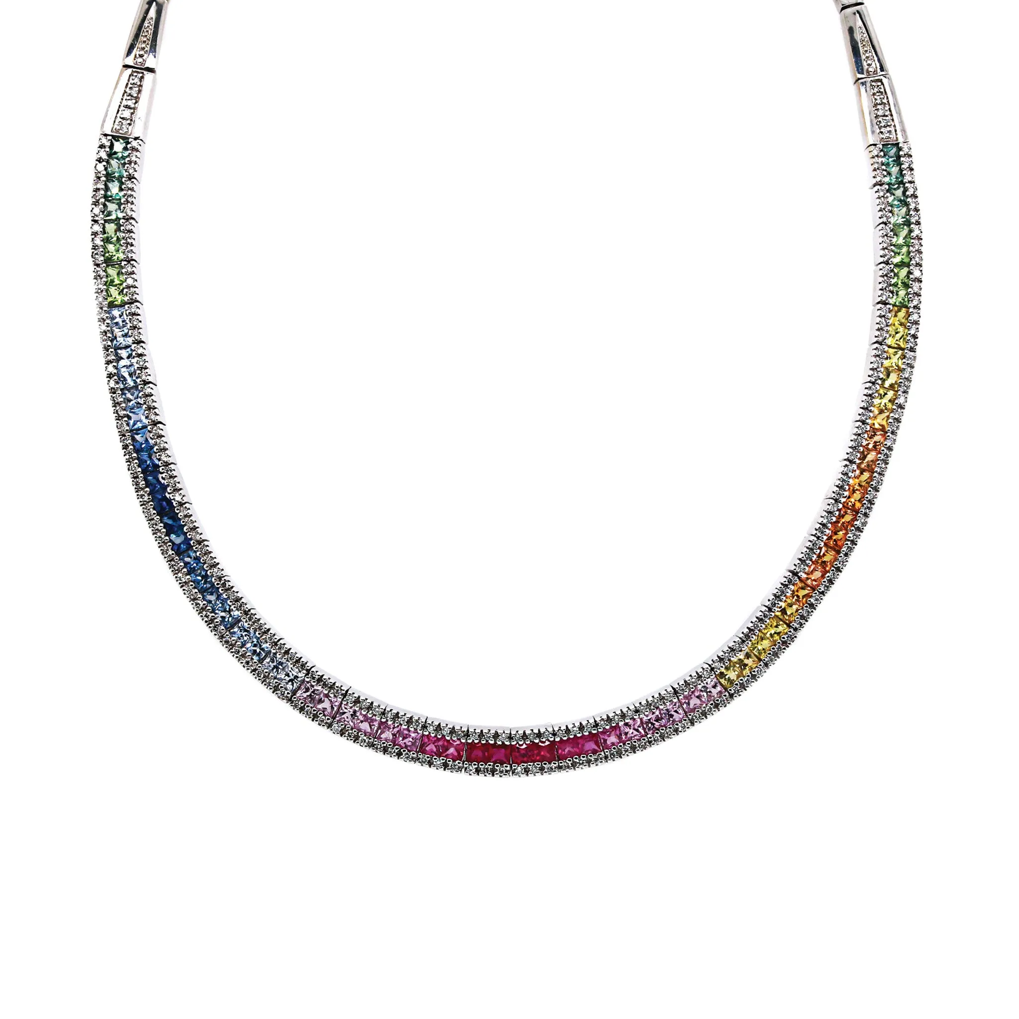 Rainbow Sapphire & Diamond Link Necklace