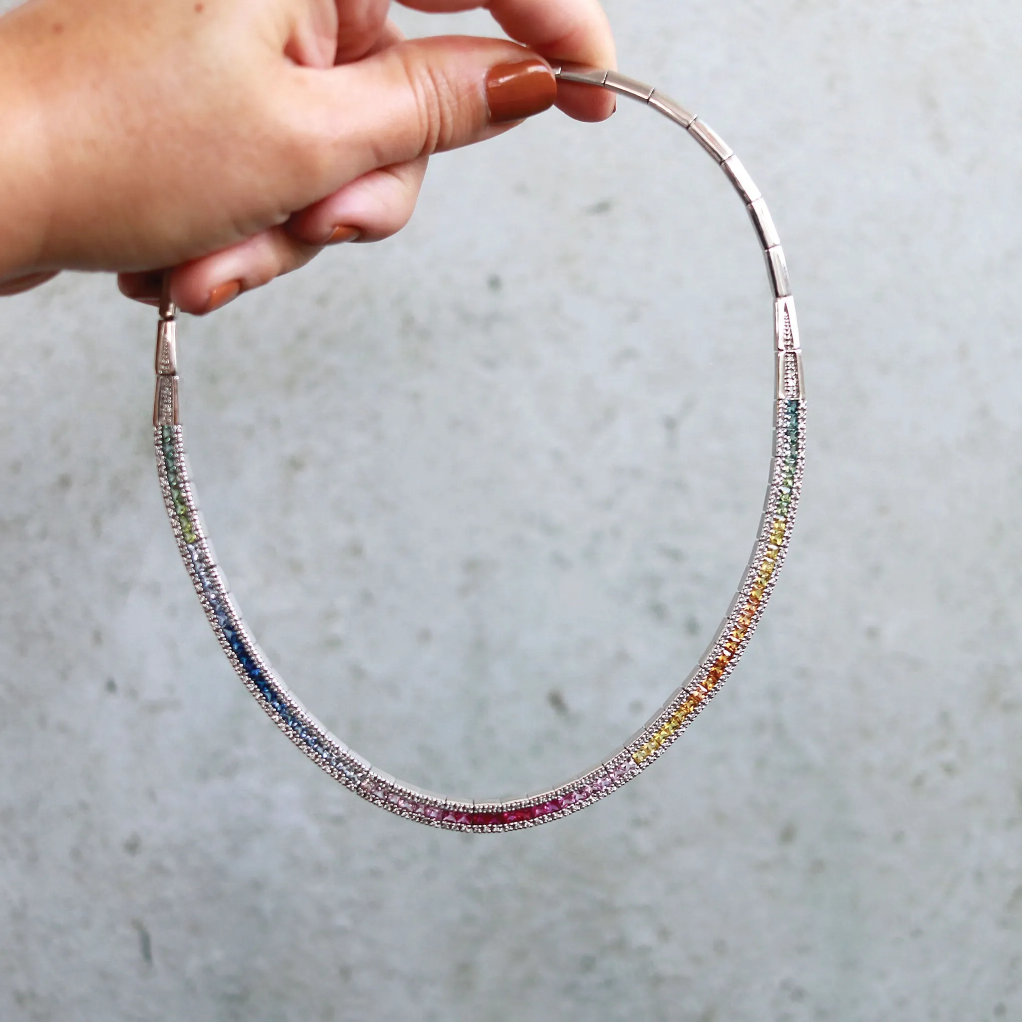 Rainbow Sapphire & Diamond Link Necklace