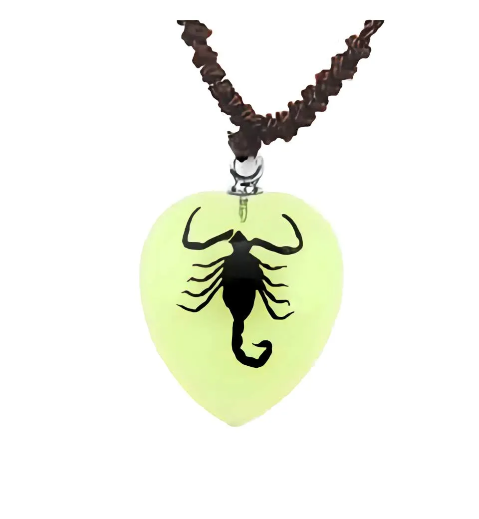 Real Black Emperor Scorpion Necklace Heart Shaped Glows In The Dark Real Nature Gift