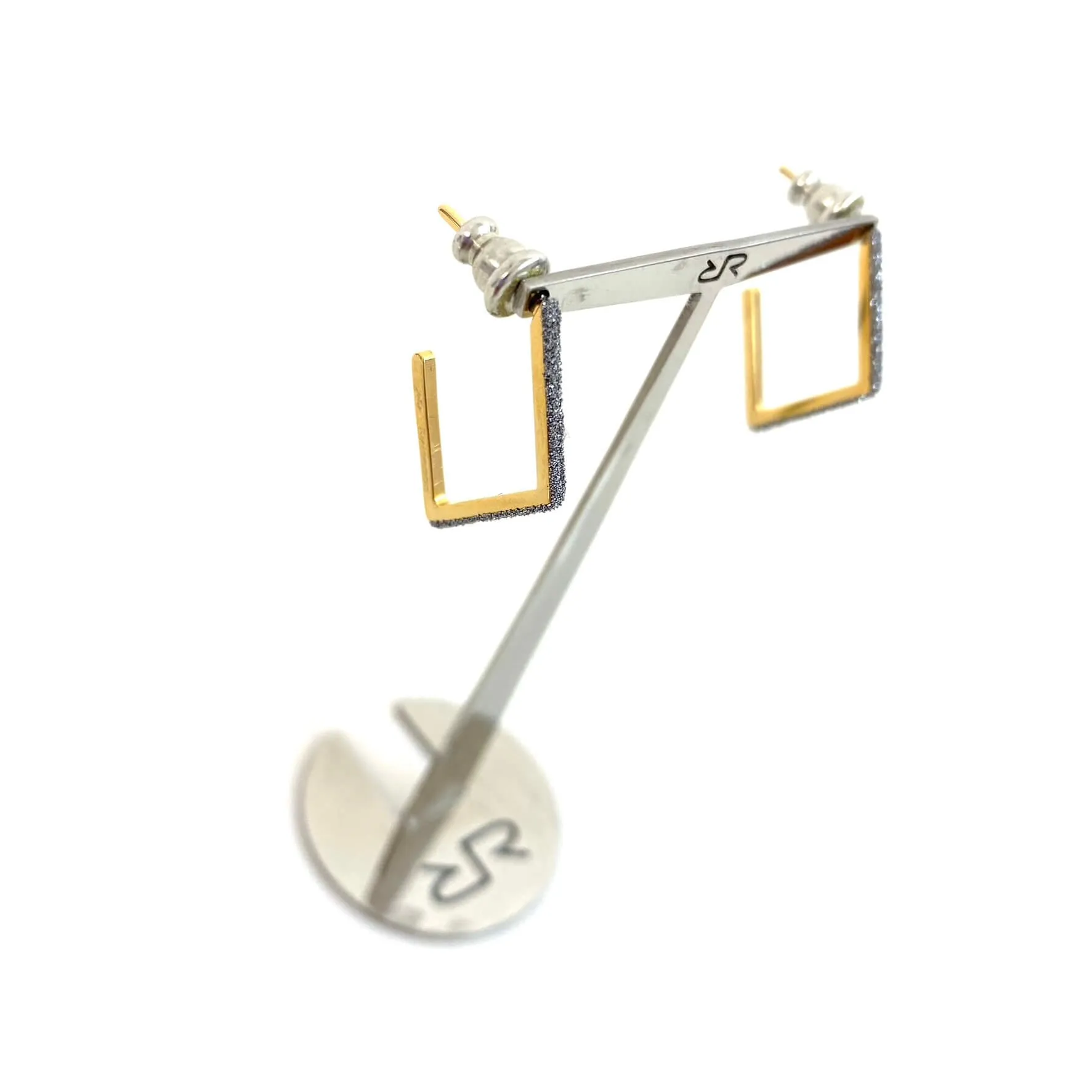 Rebecca Jolie Gold Black Diamond Powder Angular Hoop Earrings