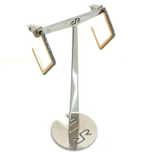 Rebecca Jolie Gold Black Diamond Powder Angular Hoop Earrings