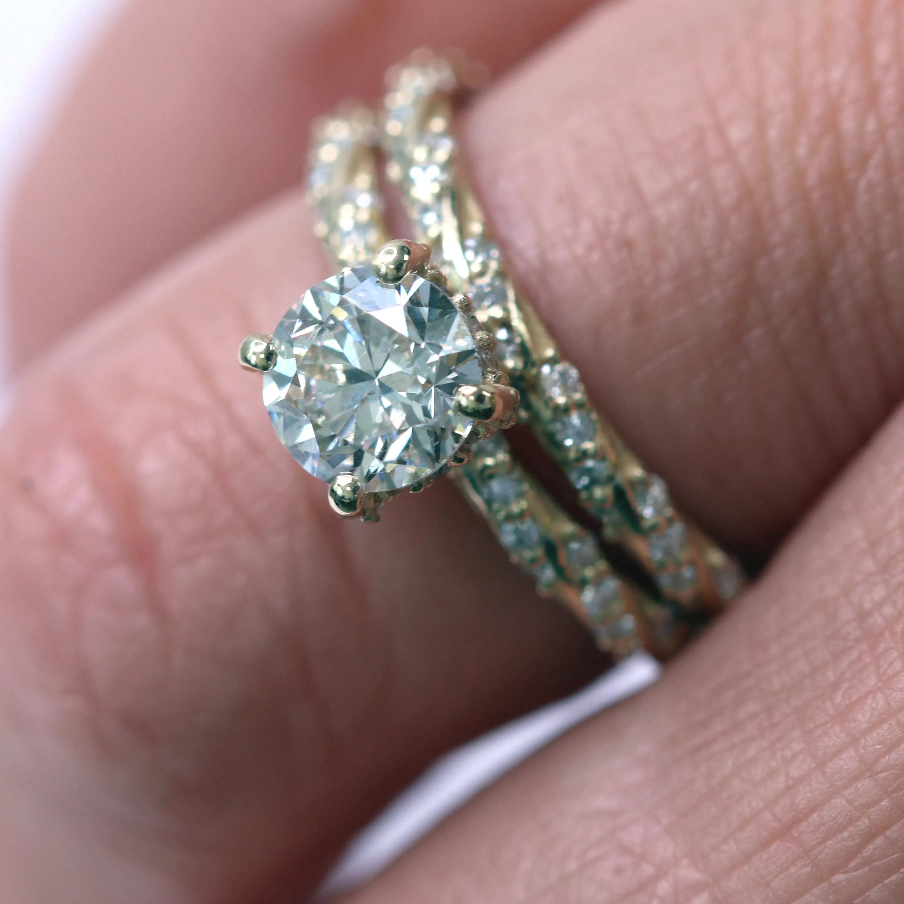 Reflection twisted Shank Natural  cut Diamond Wedding Band