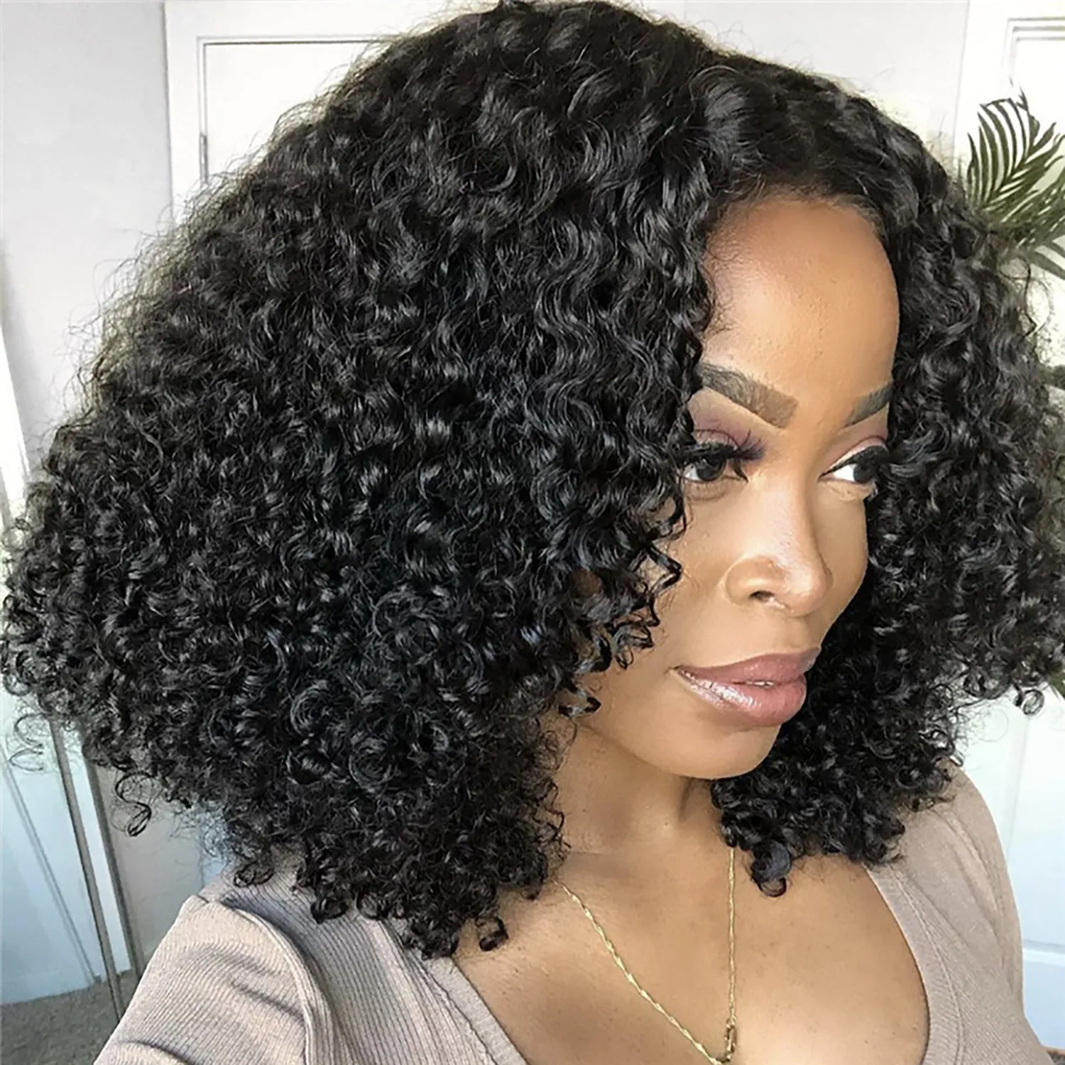 Reja | Black Medium Short Curly Synthetic Hair Wig