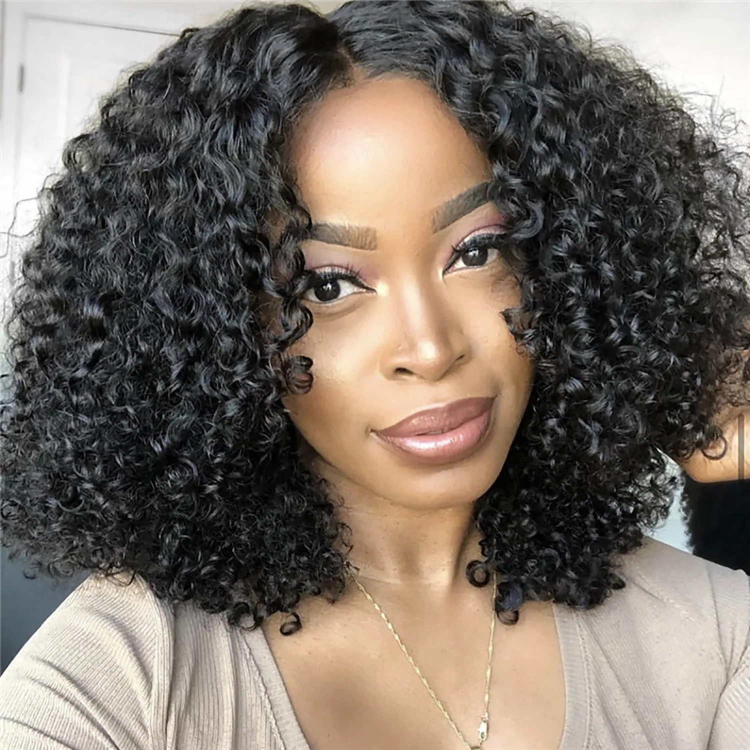 Reja | Black Medium Short Curly Synthetic Hair Wig