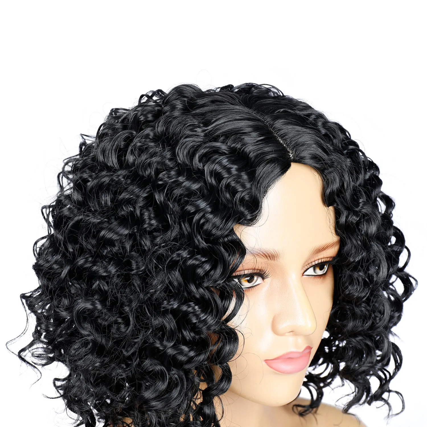 Reja | Black Medium Short Curly Synthetic Hair Wig