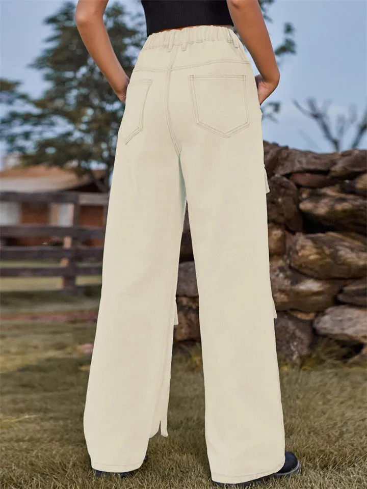 Retro Personality Lady Ribbon Design Denim Trouser