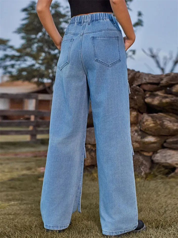 Retro Personality Lady Ribbon Design Denim Trouser