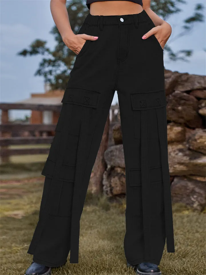 Retro Personality Lady Ribbon Design Denim Trouser
