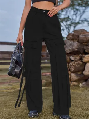 Retro Personality Lady Ribbon Design Denim Trouser
