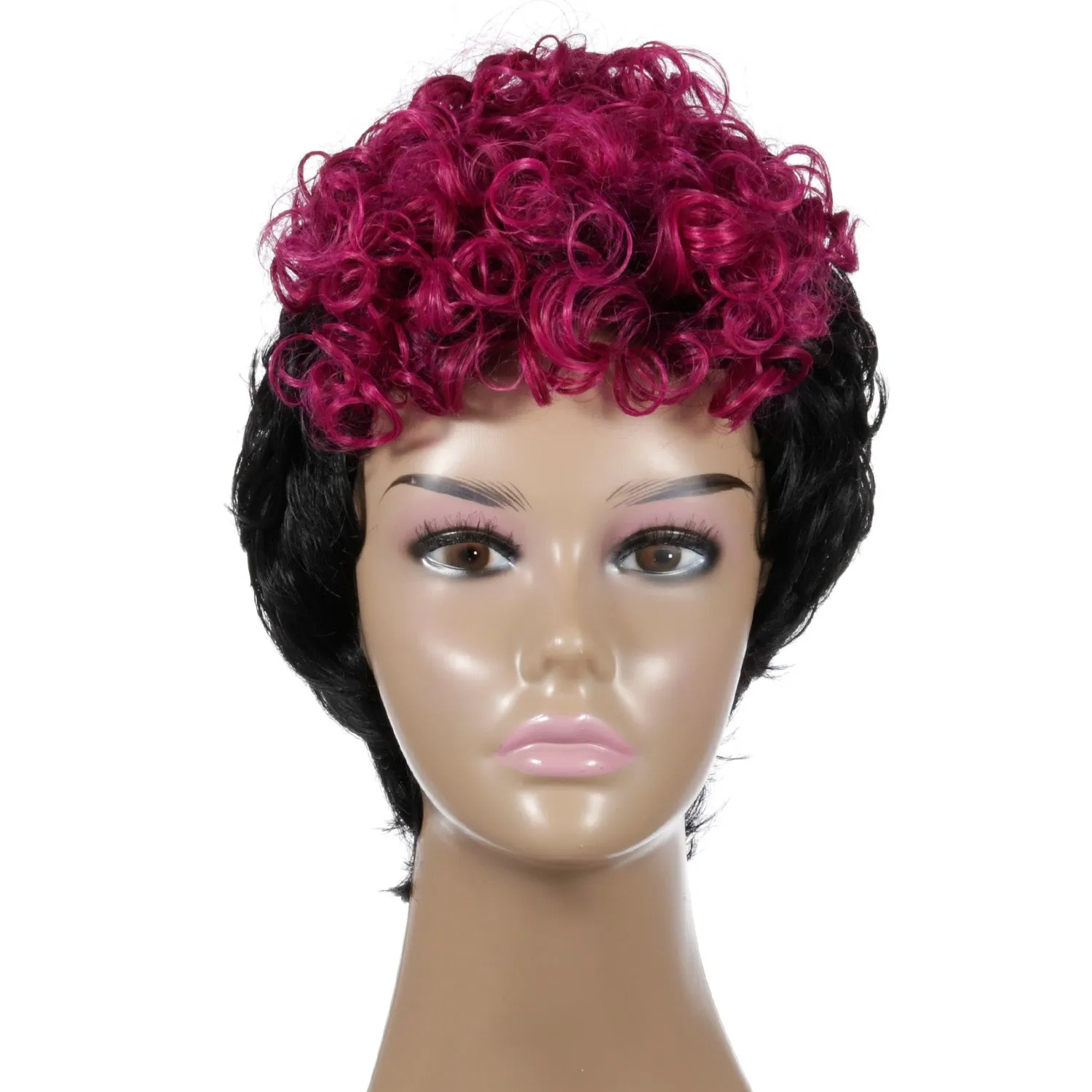 Rhonda | Black and Red Short Pixie Cut Curly Synthetic Hair Wig