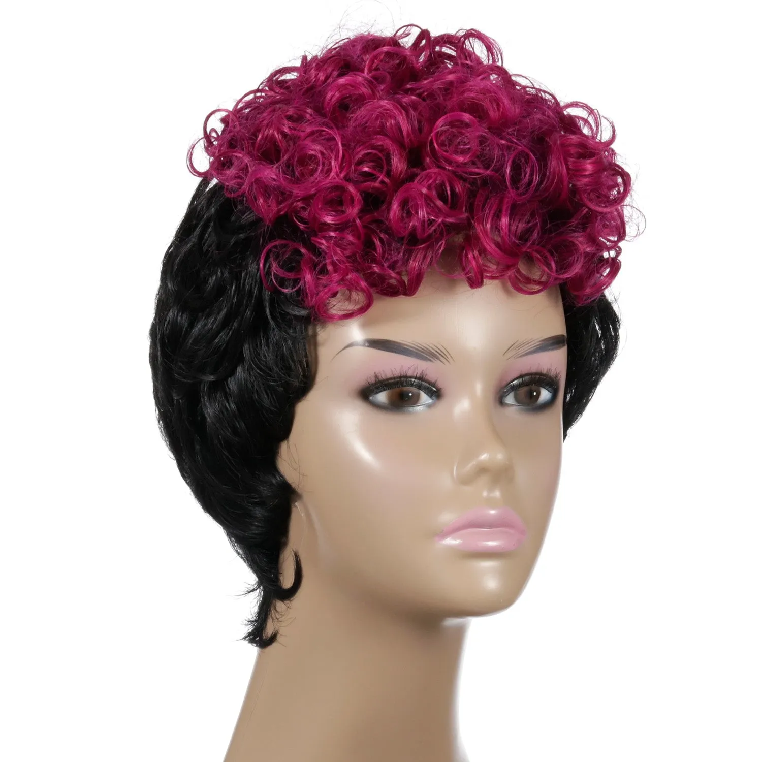 Rhonda | Black and Red Short Pixie Cut Curly Synthetic Hair Wig