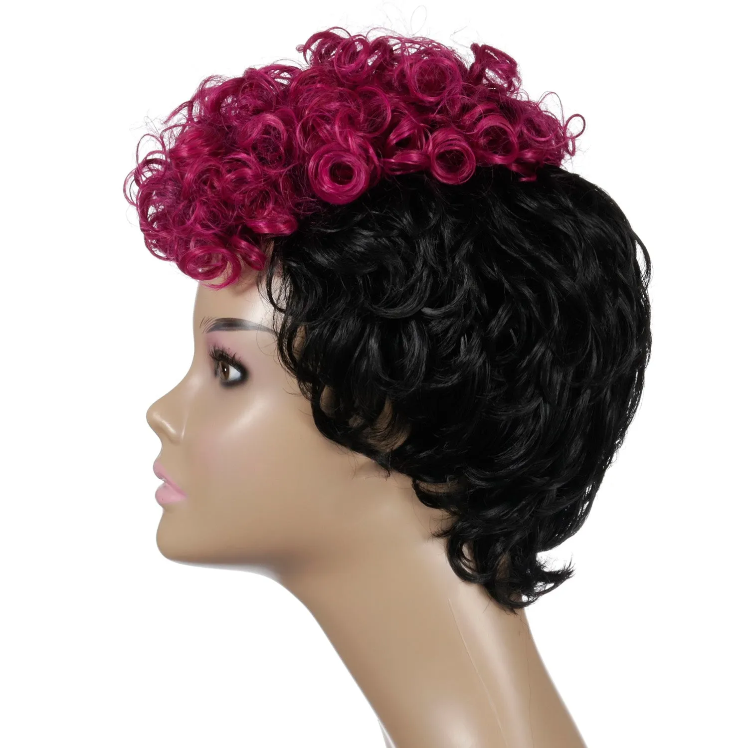 Rhonda | Black and Red Short Pixie Cut Curly Synthetic Hair Wig