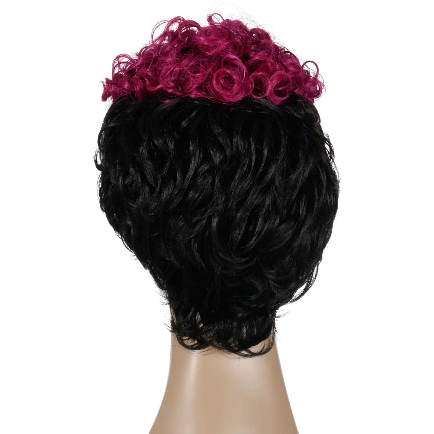 Rhonda | Black and Red Short Pixie Cut Curly Synthetic Hair Wig