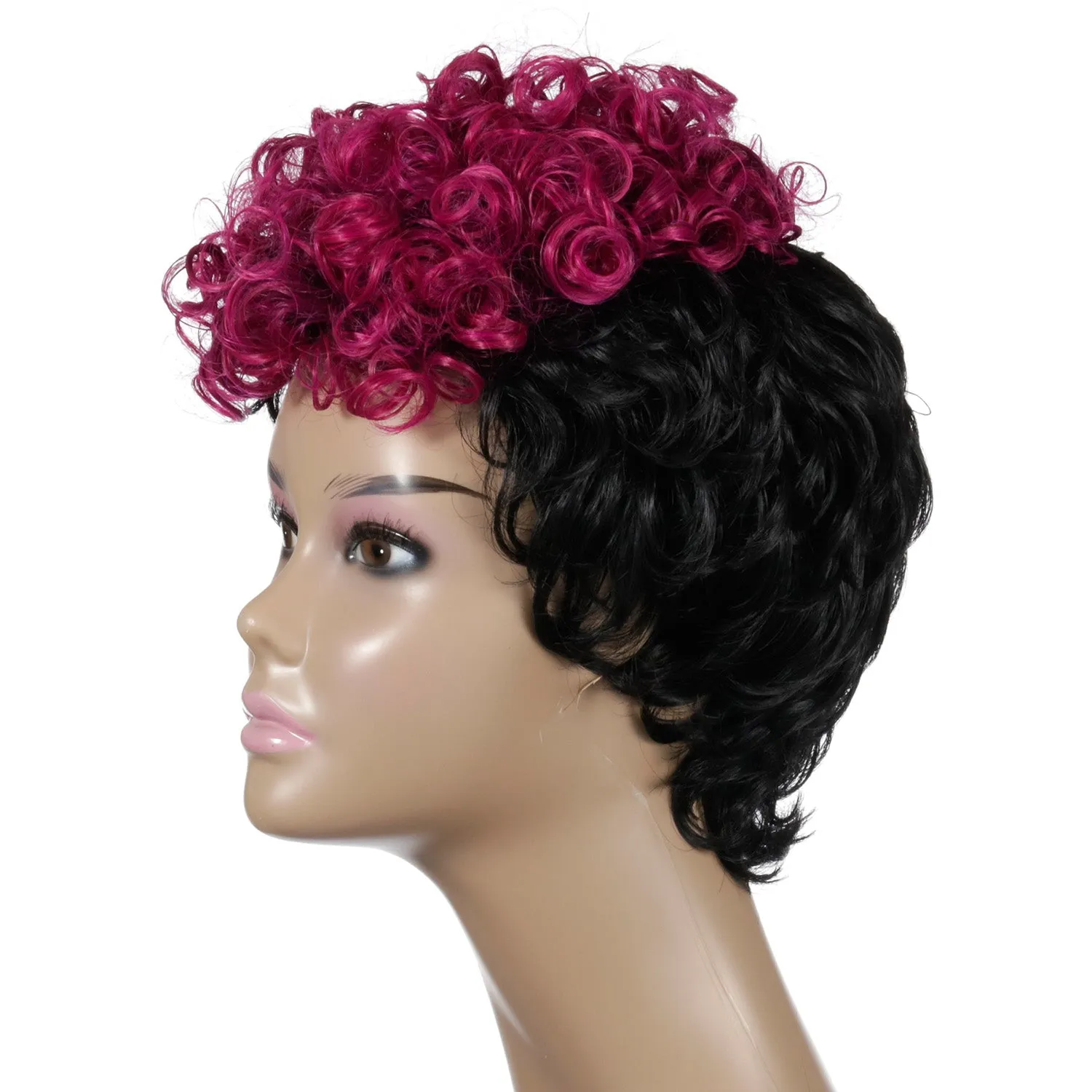 Rhonda | Black and Red Short Pixie Cut Curly Synthetic Hair Wig