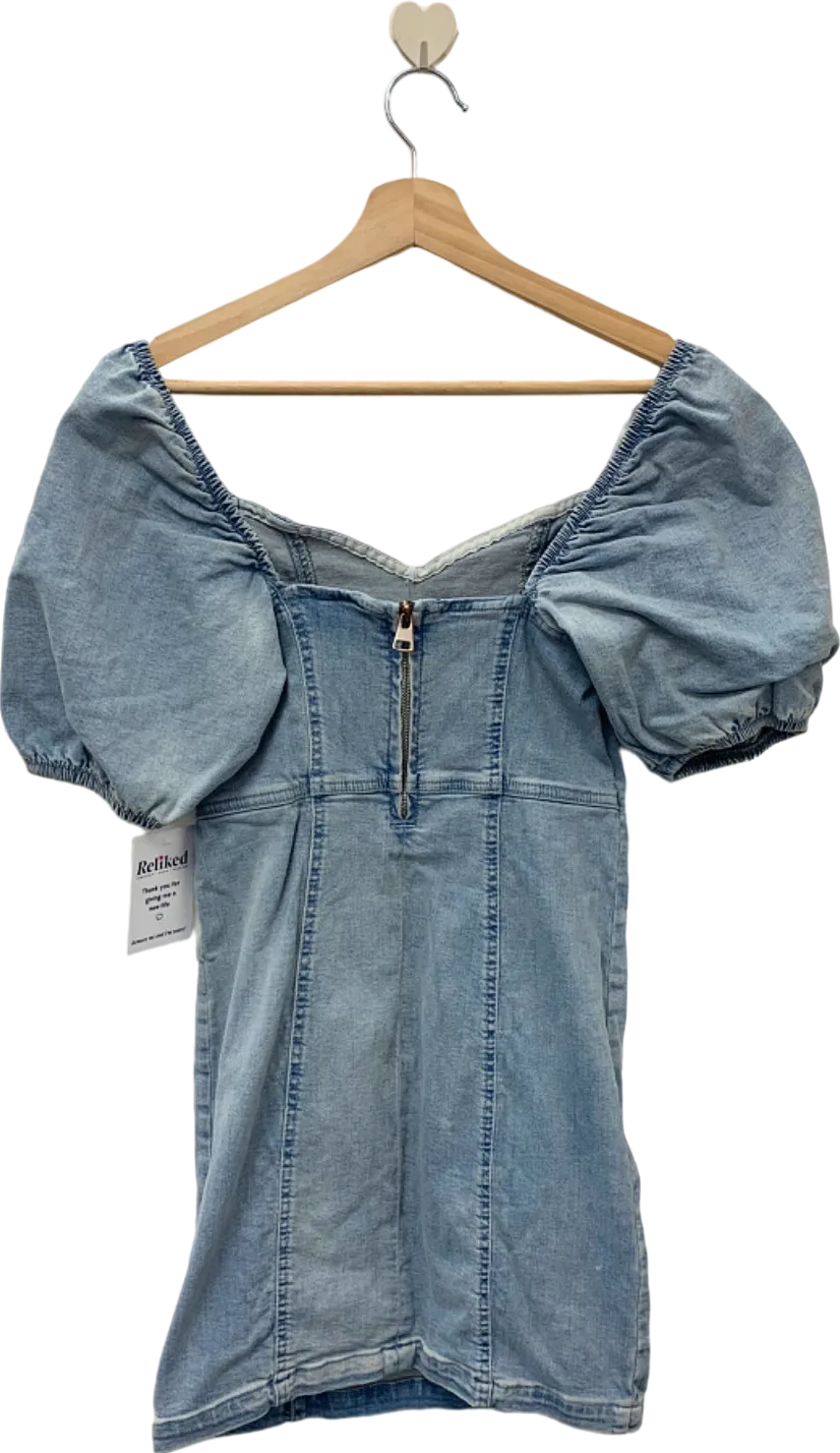 River Island Blue Puff-Sleeve Denim Mini Dress UK 8