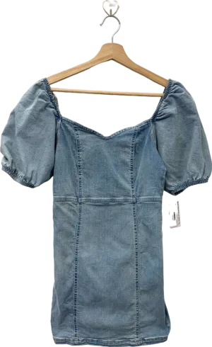 River Island Blue Puff-Sleeve Denim Mini Dress UK 8