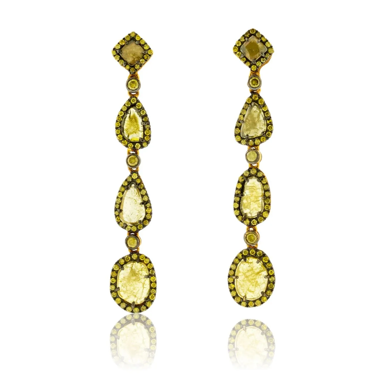 Rose Cut Yellow Diamond & Yellow Diamond Dangle Earrings