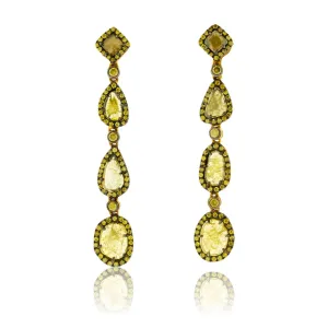 Rose Cut Yellow Diamond & Yellow Diamond Dangle Earrings