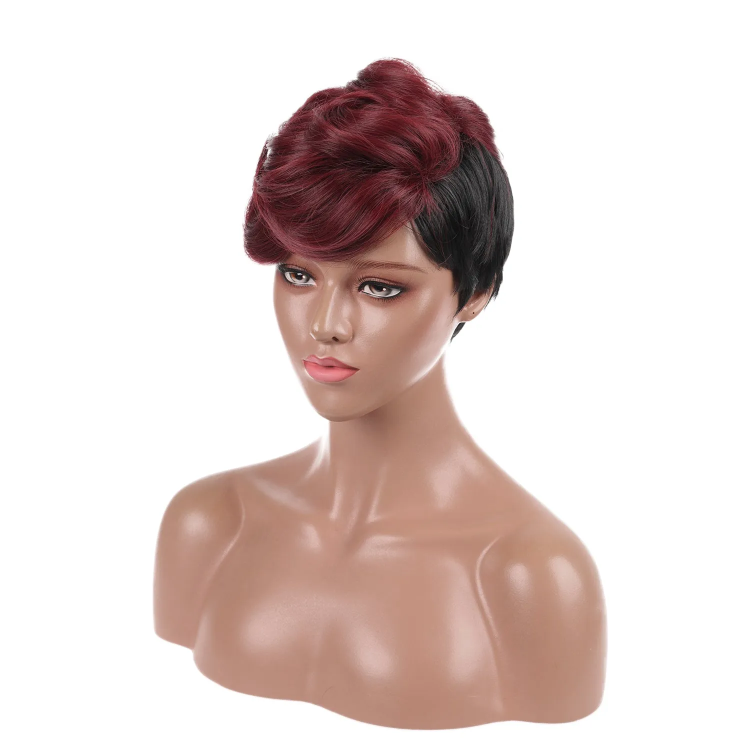 Rosery | Wine Red Short Pixie Cut Wavy Synthetic Hair Wig