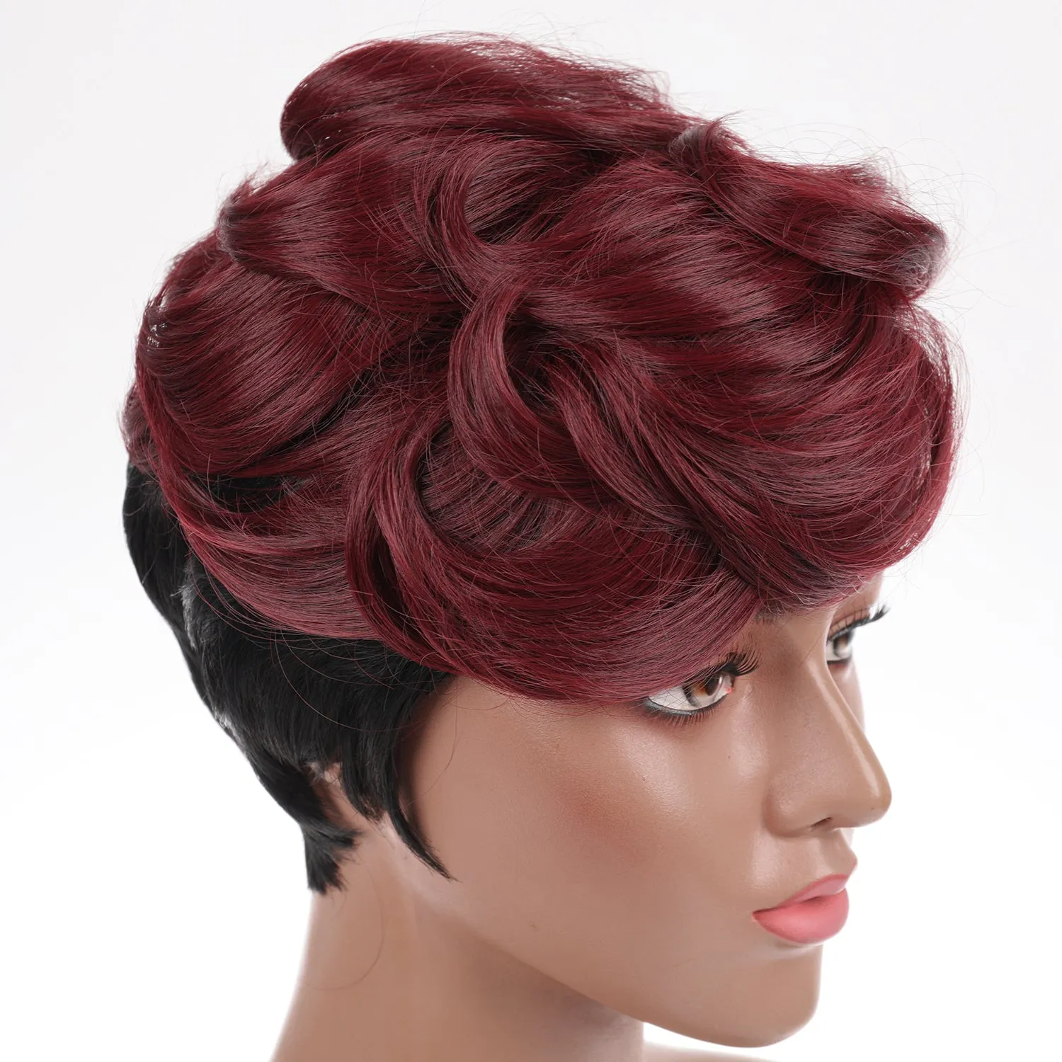 Rosery | Wine Red Short Pixie Cut Wavy Synthetic Hair Wig