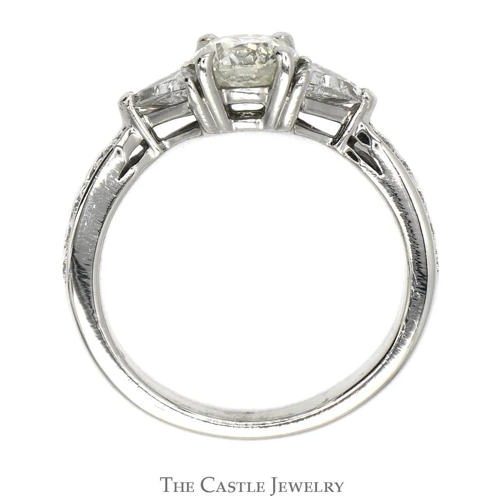 Round VVS2 Diamond Engagement Ring with Trillion Cut and Round Cut Accents in Platinum