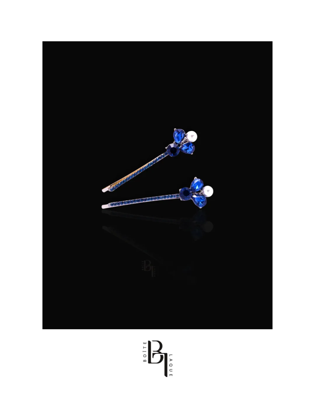 Royal Blue & Pearl 14k White Gold Hair Pins