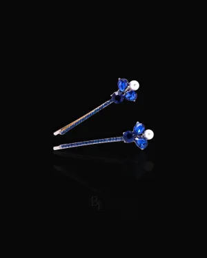 Royal Blue & Pearl 14k White Gold Hair Pins
