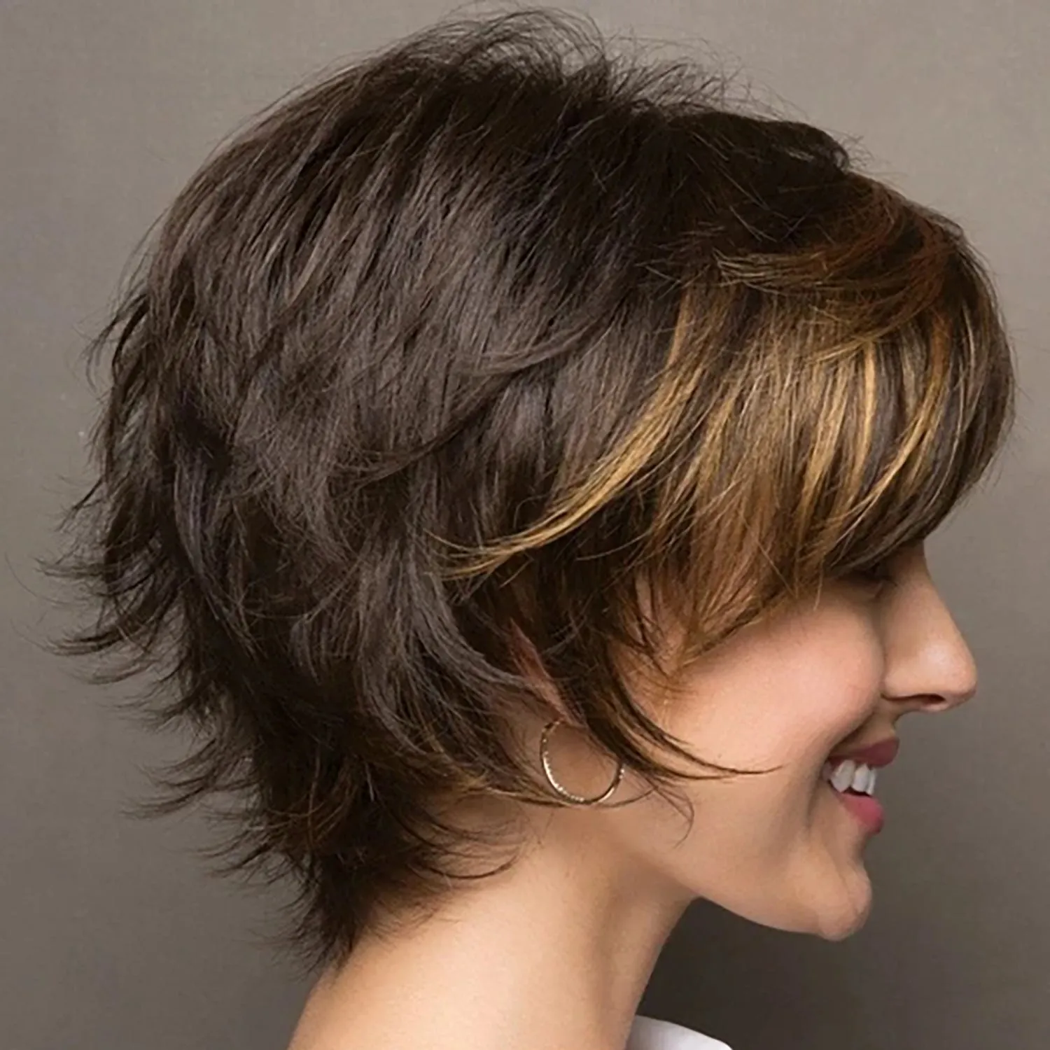 Sai | Beautiful Natural Dark Brown Blonde Highlight Pixie Cut Curly Short Synthetic Hair Wig