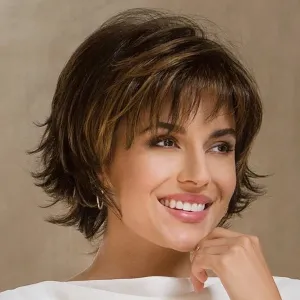 Sai | Beautiful Natural Dark Brown Blonde Highlight Pixie Cut Curly Short Synthetic Hair Wig
