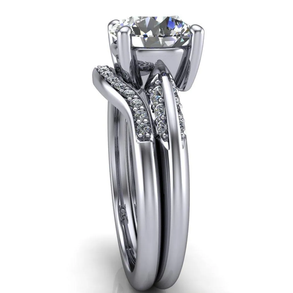 Sharon Round Center Stone Timeless Quad Diamonds Design Engagement Ring